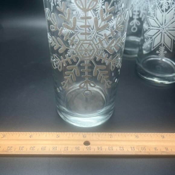 Set Of 4 Royal Norfolk Winter Glitter Snowflake 16 Oz Glass Tumblers Christmas - Picture 5 of 6